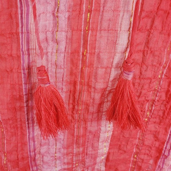 Tommy Bahama Striped Crinkle Top Medium NWT Paramour Red w Gold 3/4 Sleeve - Picture 2 of 6